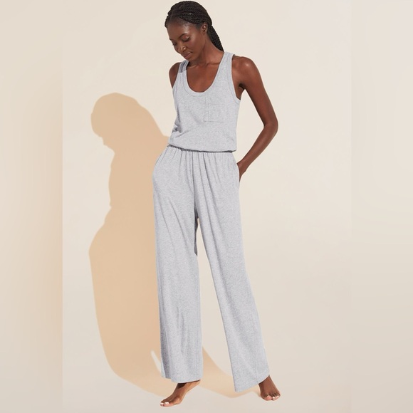 Eberjey Pants - Eberjey Aloe Infused Cotton Wide Leg Jumpsuit - Heather Grey